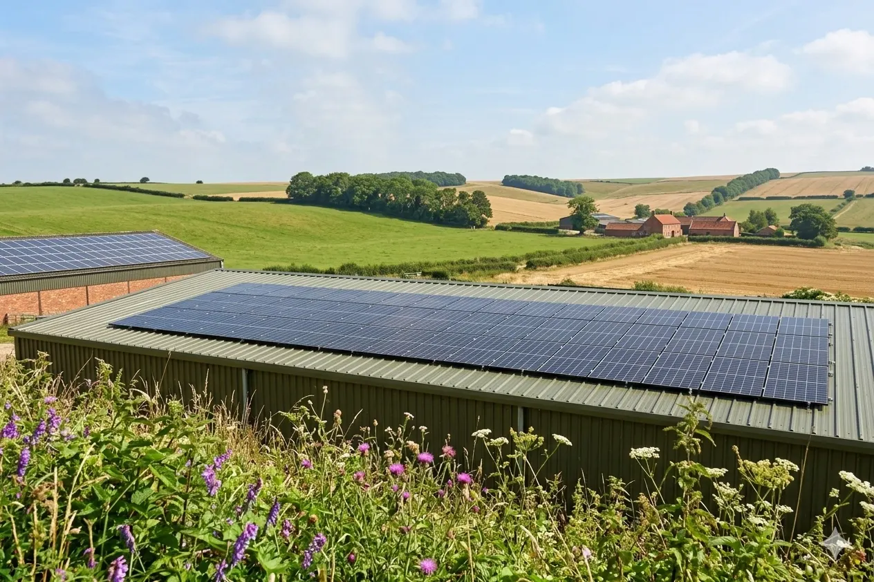 Commercial solar panels on a business roof near Beverley, East Yorkshire